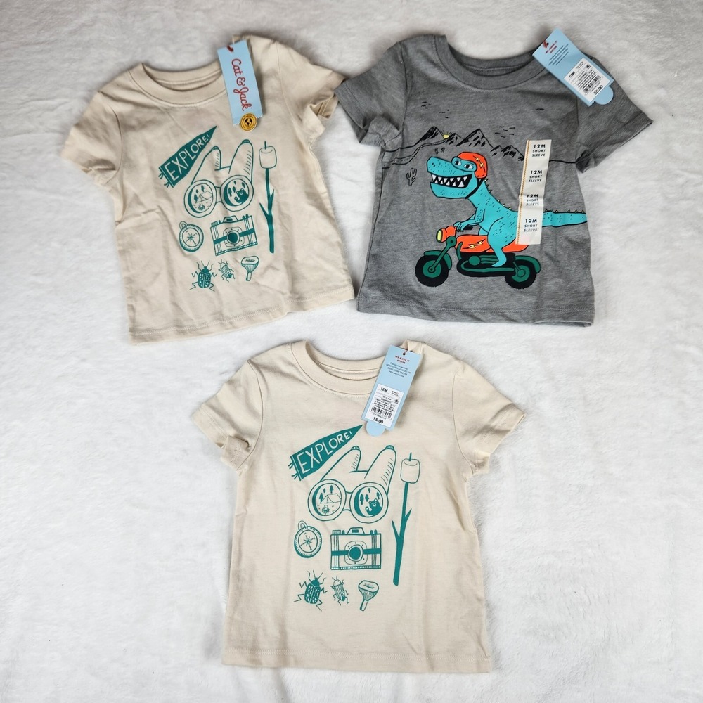 Cat & Jack Lot of 3 Tee Shirt Toddler Boys‎ Size 12M Multi Graphic Short Sleeve